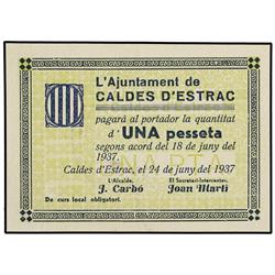1 Pesseta. 18 Juny l 1937. Aj. de CALDES D´ ESTRAC. AT-591 a ; T-690 a. EBC+.
