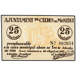 25 Cèntims. 26 Agost 1937. Aj. de CALDES DE MONTBUI. AT-599; T-698. SC.