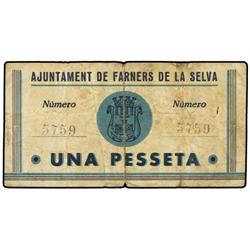 1 Pesseta. 13 Maig 1937. Aj. de FARNERS DE LA SELVA. (Pequeñas roturas). AT-991d; T-1145d. MBC.