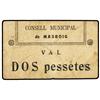 Image 1 : 2 Pessetes. S/F. C.M. de MASROIG. Cartón. RARO. AT-1476 ; T-1690. MBC+.