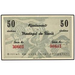 50 Cèntims. 26 Agost 1937. Aj. de MONTAGUT DE FLUVIÀ. ESCASO. AT-1535; T-1760. EBC-.