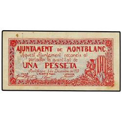 1 Pesseta. 1 Desembre 1937. Aj. de MONTBLANC. (Señal óxido de clip al reverso). AT-1544 ; T-1772. EB