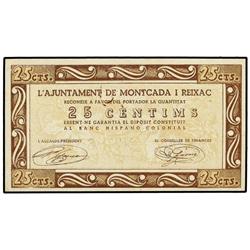 25 Cèntims. 17 Novembre 1937. Aj. de MONTCADA I REIXAC. AT-1562 ; T-1795. EBC+.