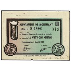 25 Cèntims. 1 Abril 1937. Aj. de MONTMANY (FIGARÓ). AT-1585 b ;T-1821 b. EBC+.