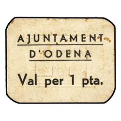 1 Pesseta. S/F. Aj. d´ODENA. Cartón. ´N´ de número redondeada. (Manchitas). AT-1669a; T-1918a. MBC+.