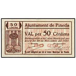 50 Cèntims. 20 Novembre 1937. Aj. de PINEDA. ESCASO. AT-1825 ; T-2110. EBC.