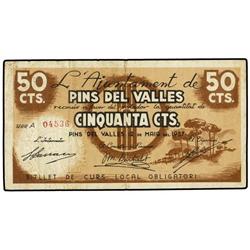 50 Cèntims. 12 Maig 1937. Aj. de PINS DEL VALLÈS. AT-1844; T-2128. MBC+.