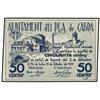 Image 1 : 50 Cèntims. 10 Setembre 1937. Aj. d´EL PLA DE CABRA. Sin sello tampón. ESCASO. AT-1848b; T-2138b. EB