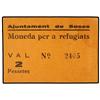 Image 1 : 2 Pessetes. S/F. Aj. de SOSES. Moneda per a refugiats. MUY ESCASO. AT-2405. EBC-.