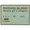 Image 1 : 50 Cèntims. S/F. Aj. de SOSES. Moneda per a refugiats. RARÍSIMO. AT-2407. MBC+.