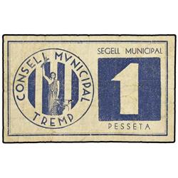 1 Pesseta. S/F. C.M. de TREMP. MUY RARO. AT-2601 ; T-3019. MBC-.