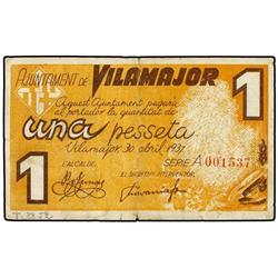 1 Pesseta. 30 Abril 1937. Aj. de VILAMAJOR. (Pequeñas roturas). AT-2811a; T-3252a. MBC.