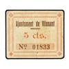 Image 1 : 5 Cèntims. S/F. Aj. de VILANANT. Cartulina. Sello tampón violeta. (Algo sucio). MUY ESCASO. AT-2818a