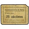 Image 1 : 25 Céntimos. S/F. Ay. de ADRA (Almería). Cartulina. (Sucio). (Corte en angulo superior derecho). MUY