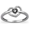 10K white gold Black and White diamond twin heart rings