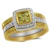 Image 1 : 14kt TT mystere set diamond ring with yellow dimaonds in centre