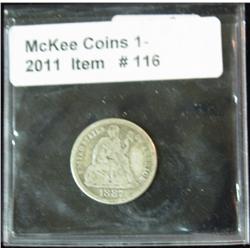 116. 1887 P Liberty Seated Dime. G-4.