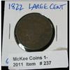 Image 1 : 237. 1822 U.S. Large Cent. G-4.