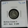 Image 1 : 249. 1847 Seated Liberty Half Dime. VF 20.