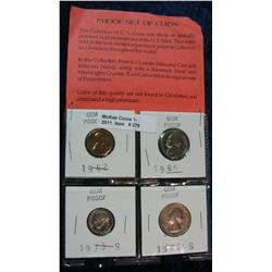 279. Proof 1962 Cent, 1964 Nickel, 73S Dime, & 76S Quarter.