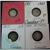 Image 1 : 420. (2) 1911, 17, & 18 Canada Five Cent Silvers. VG-F.
