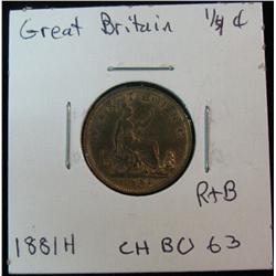 447. 1881H Great Britain Farthing Red & Brown 63.