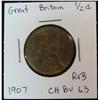Image 1 : 453. 1907 Great Britain Half-Penny Mostly Red 63.