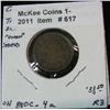 Image 1 : 617. 1864 Civil War Trade Token. Troy, Ohio. "Union Shield"