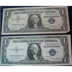 1282. Series 1935E & 1957Star 1-Dollar Silver Certificated. AU, VF.