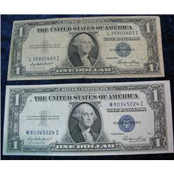 1283. (2) Series 1935 E Silver Certificates. VG, AU.