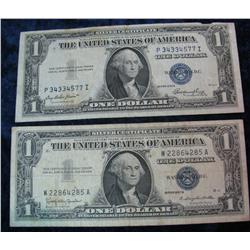 1286. Series 1935E & 57B 1-Dollar Silver Certificates. VG, F.