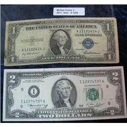 1294. Series 1935F 1-Dollar & 1976 $2. Federal Reserve Note.