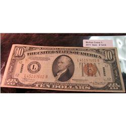 1414. Series 1934A $10. Hawaii Federal Reserve Note.VF.