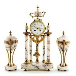 French Marble and Ormolu Portico Clock Garniture