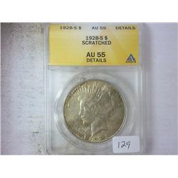 1928-S PEACE SILVER DOLLAR (AU55 DETAILS)