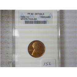 1950 LINCOLN CENT ANACS PF60 DETAILS, SPOTS TOOLED