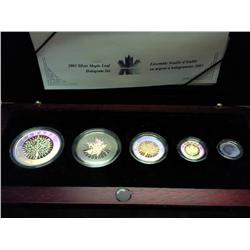 2003 CANADA HOLOGRAM SILVER MAPLE LEAF SET 5 COINS