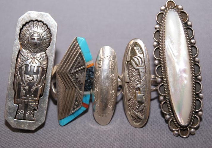 FIVE HOPI/NAVAJO RINGS