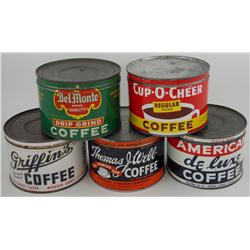 5 Assorted One-Pound Key-Wind Coffee Cans