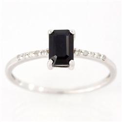.65ct Black Sapphire 10 Diamond 9k Wht Gold Ring (JEW-9387X)