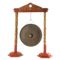 Antique Large Burma Bronze Gong Wood Stand (ANT-363)