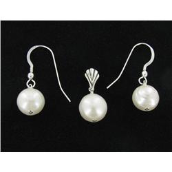 White Freshwater Pearl Sterling Earring & Pendant (JEW-1894)