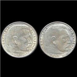 1937A Nazi Germany 2 Mark Silver Hi Grade 2 Pcs (COI-8065)