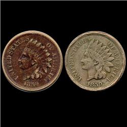 1859 Indian Cent Pair Better Circulated (COI-7445)