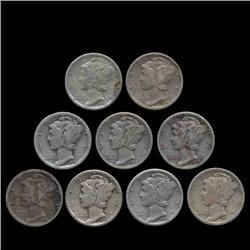 1928S Mercury Dimes Hi Grade Lot of 9 (COI-8474)