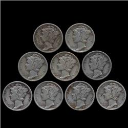 1929P Mercury Dimes Hi Grade Lot of 9 (COI-8470)