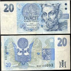 1994 Czech 20 Korun Hi Grade Note (CUR-06325)