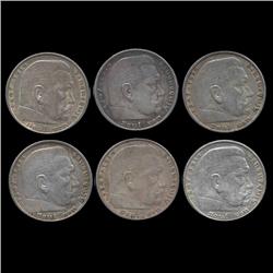 1936A Nazi Germany 5 Mark Hi Grade 6 Pcs (COI-8205)