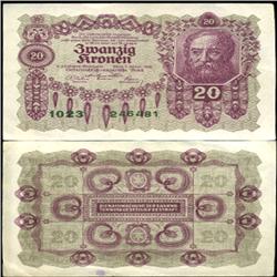 1922 Austria 20 Kronen Hi Grade (CUR-06298)
