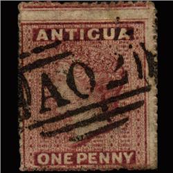 1863 RARE British Antigua 1p Rose Used Stamp (STM-1325)